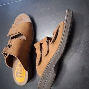 Brown Suede Slip-On Sandals with Wide Straps